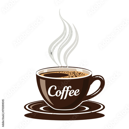 Hot steaming cup coffee