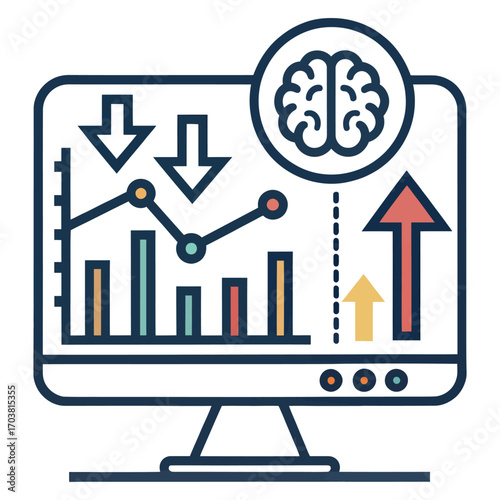 Data Visualization: A stylized computer screen showcases an array of vibrant charts and graphs, symbolizing the analytical power of data, artificial intelligence.