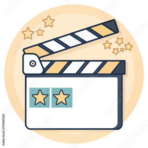 Lights, Camera, Clapperboard: A cinematic symbol comes to life, showcasing the creative essence of film, complete with a vibrant color palette.