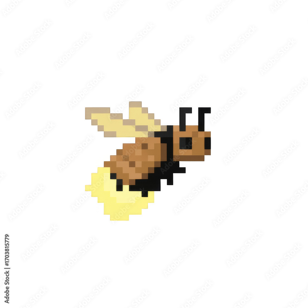 Fototapeta premium Pixel Art Firefly with Glowing Body and Wings Isolated on Transparent Background Insect