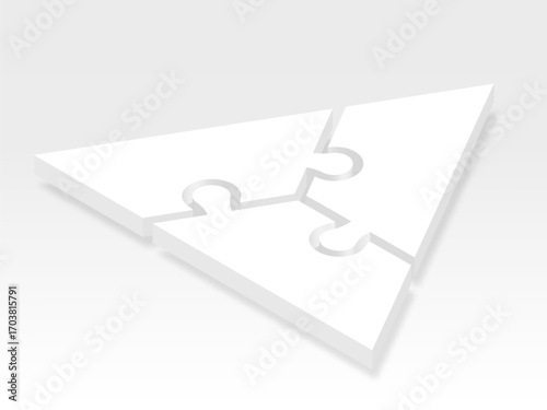 3d icon puzzle in white with shadow. Puzzle triangle of three pieces with shadow  on white background your web site design, app, UI. Monochrome. EPS10.