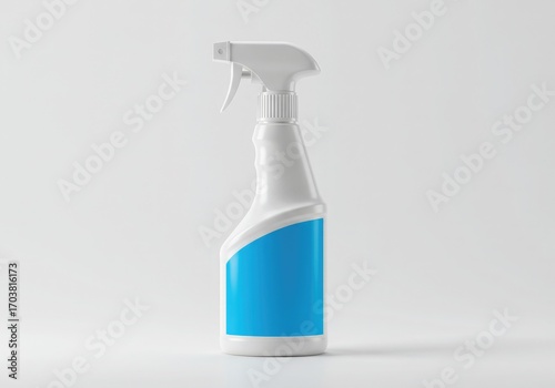 a disinfectant spray bottle white and blue label