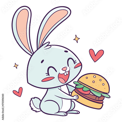 A cute cartoon baby bunny with a pink heart illustration for Easter