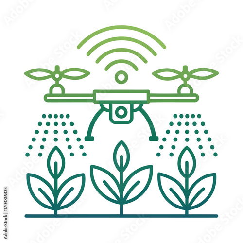 Precision Agriculture Drone Application: A modern drone is shown in operation, equipped with advanced technology and used to irrigate and monitor crops.