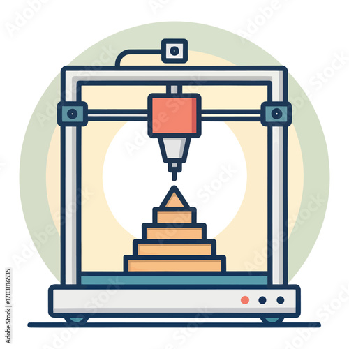 3D Printing Innovation: A visually engaging illustration showcases the power and precision of a 3D printer in action, building an object layer by layer. 
