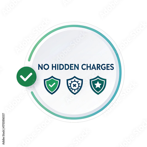 no hidden charges icon with shield symbols and check mark for trust and transparency