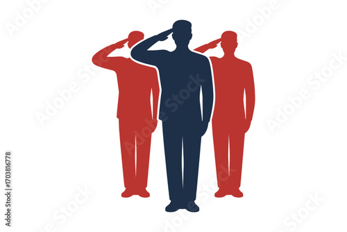 Three silhouettes of soldiers saluting in uniform