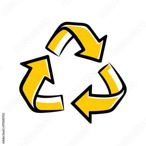 Bright yellow recycling symbol with thick black outline
