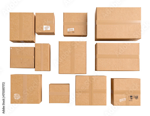 Stacked Paper Boxes with Tape Isolated on Transparent Background PNG