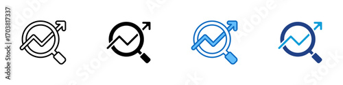 Growth Search Multiple Style Icon Design Vector - Magnifying glass with upward graph, representing business growth, analytics, or data research
