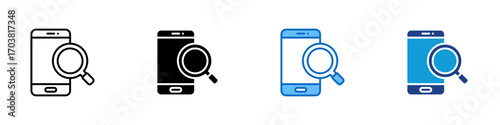 Mobile Search Multiple Style Icon Design Vector - Smartphone with magnifying glass, symbolizing app search, mobile browsing, or phone inspection