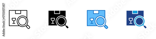Package Search Multiple Style Icon Design Vector - Magnifying glass over a shipping box, representing delivery check, parcel tracking, or logistics inspection