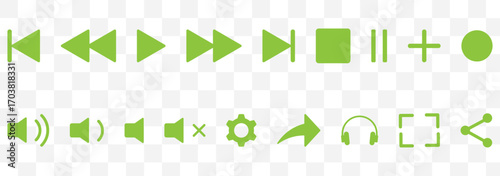 Previous, pause, next track, replay, play icon. video icon