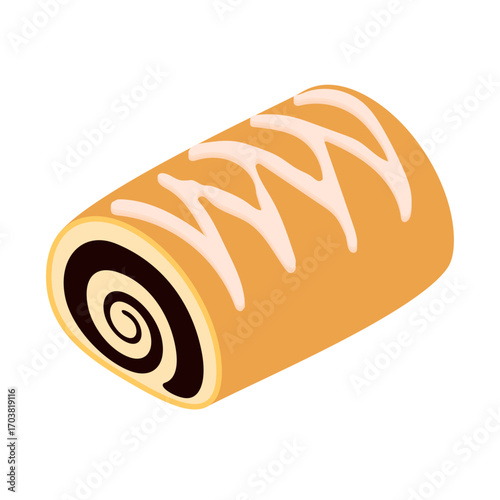 Poppy seed cake - hand drawn isometric vector illustration.