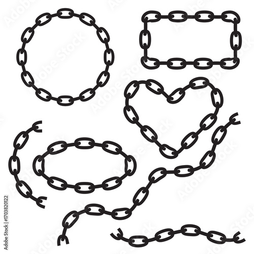 brush of chain in line of circle, rectangle, heart shape