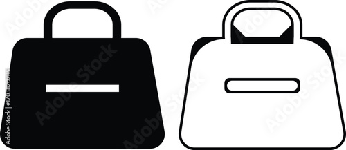 Black handbag icon set, purse and bag vector collection in flat and line style, minimalist fashion accessory group, modern silhouette symbols pack, elegant women bags synonym design