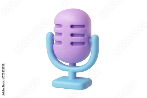Purple and blue 3d microphone icon isolated on transparent background, ideal for podcasting, broadcasting, or audio recording projects
