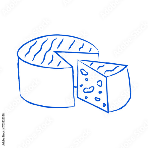 Mediterranean cheese wheel, whole and sliced traditional dairy product. Vector illustration.