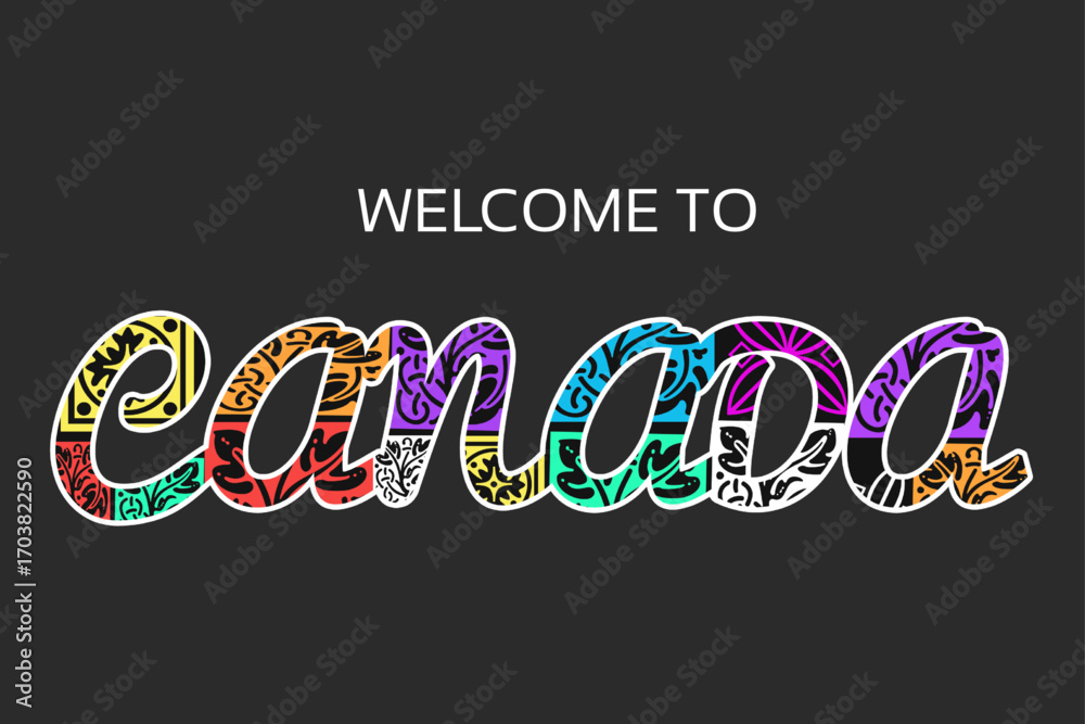 The Canada banner text is styled in custom fonts. Inside the letters, there are custom shapes representing various elements.