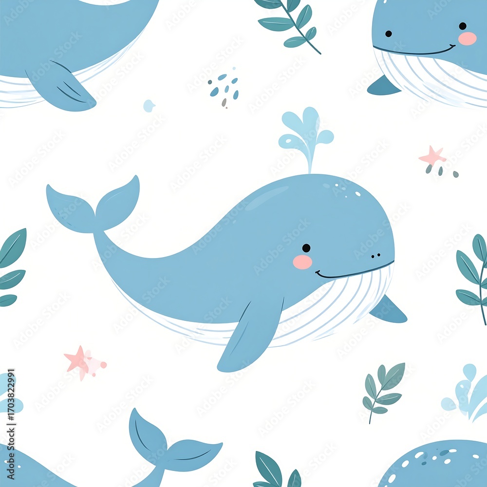 Obraz premium Cute whale pattern on white