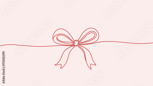  Pink background one line drawing red ribbon vector.