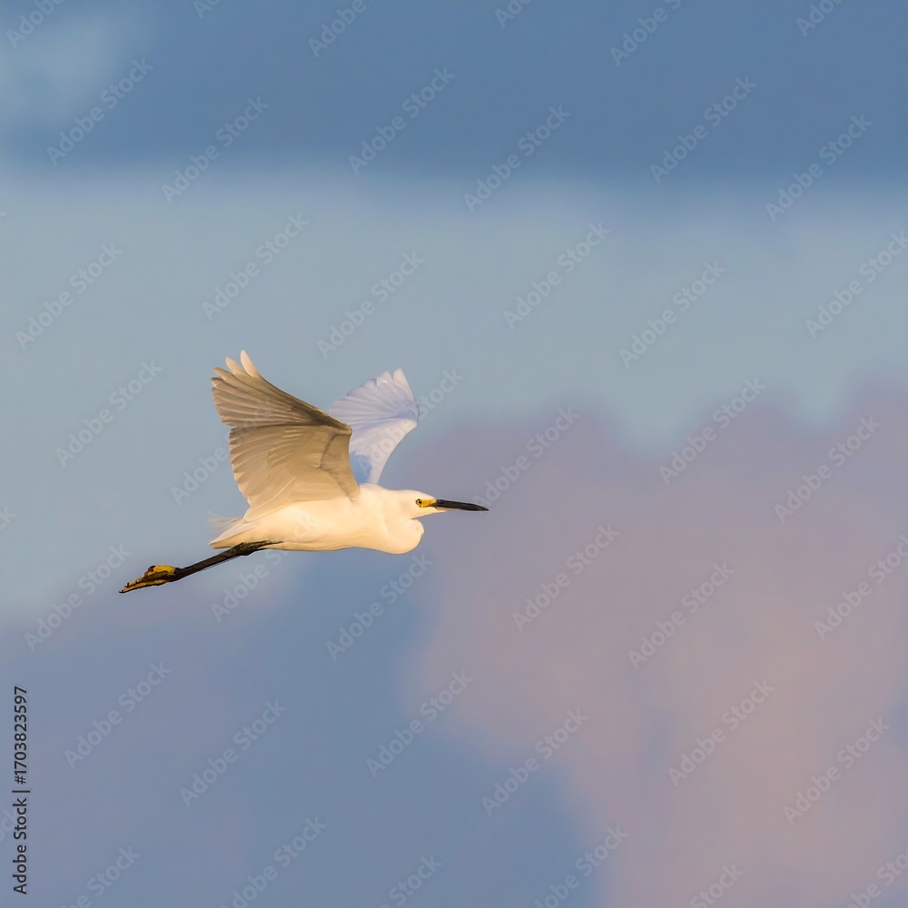 Obraz premium A white bird soars through a soft-hued sky