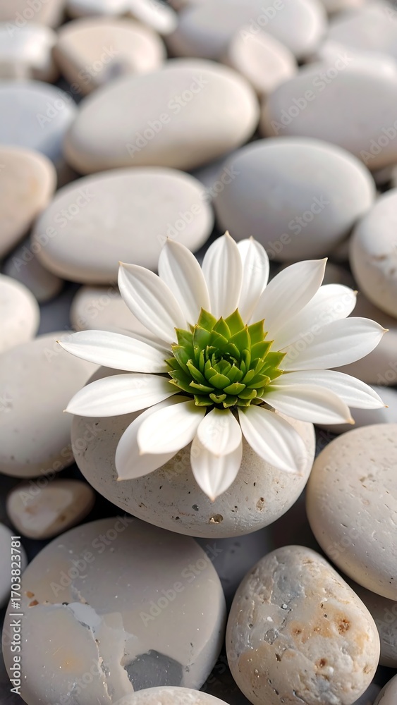 Fototapeta premium White flower rests on light stones