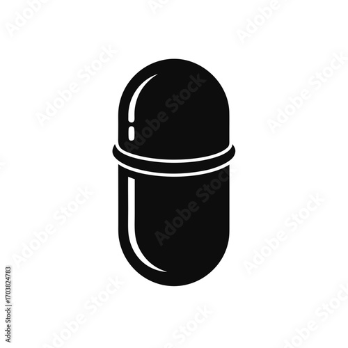 Isolated black capsule medicine illustration on transparent background silhouette