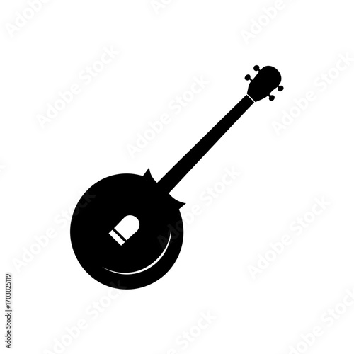 Silhouette of a banjo musical instrument on transparent background