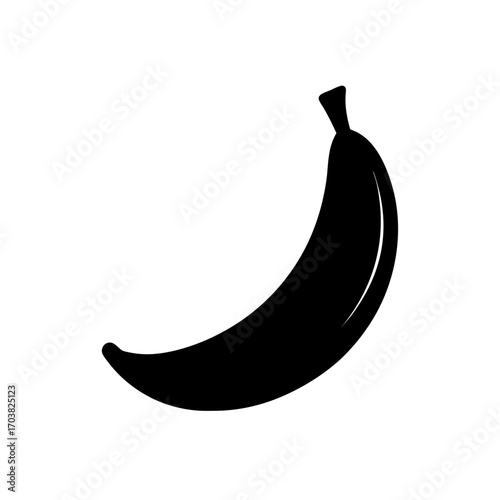Silhouette of a single curved banana fruit on transparent background