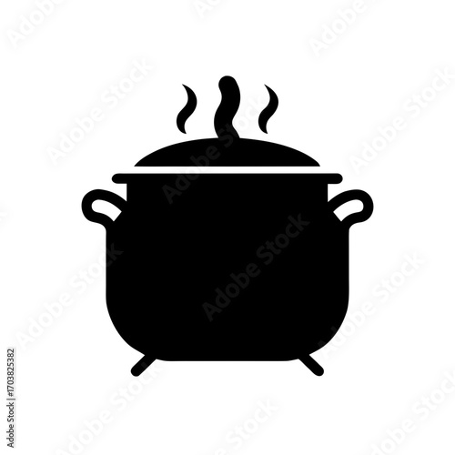 Black cooking pot with steam illustration on transparent background silhouette