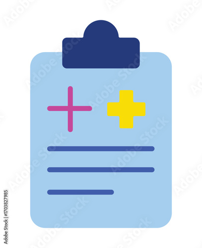 Medical report, health record, or diagnosis symbol on a modern clipboard.