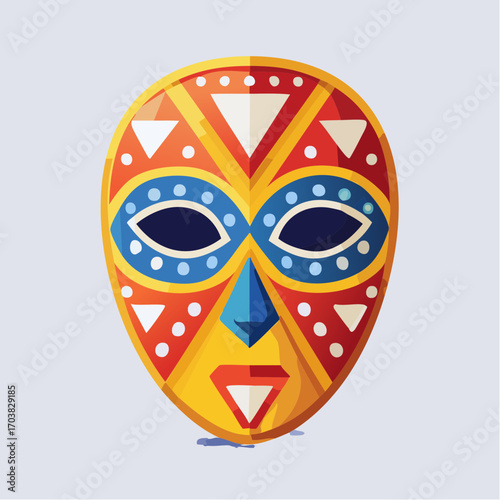 Colorful African Tribal Mask on Light Background