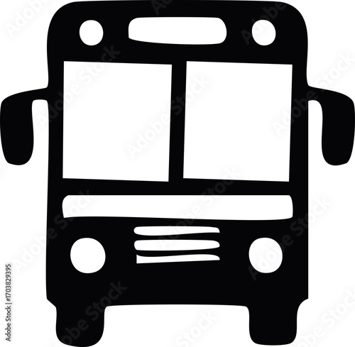 Simple Black and White Bus Front View Minimalist Transportation Icon