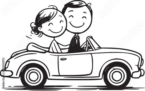 Love on the Road: A happy couple in an classic car start a new journey, capturing the pure joy of shared dreams and aspirations.