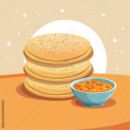 Delicious puri bhaji stack, a tasty Indian street food, ready to enjoy for a flavorful meal