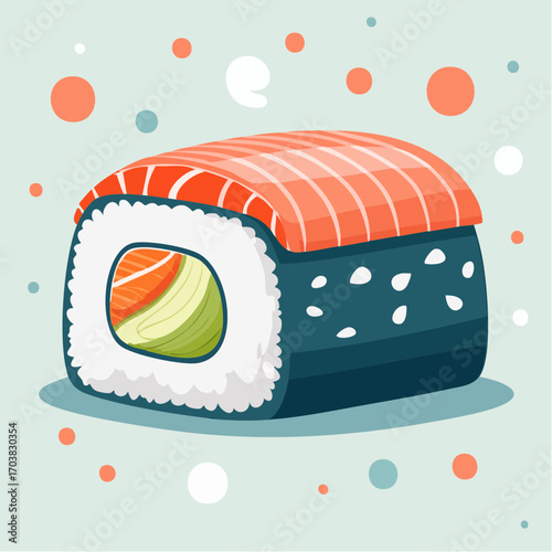 Delicious salmon sushi roll illustration offering a taste of Japanese cuisine and culinary delight