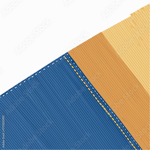 Close Up Of Blue Denim With Gold Stitching