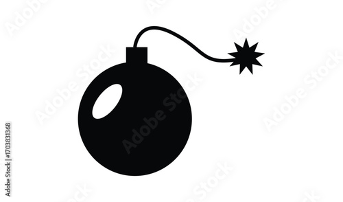 Black silhouette of a cartoon bomb with a lit fuse