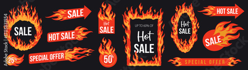 Hot sale signs with fire effects for promotions