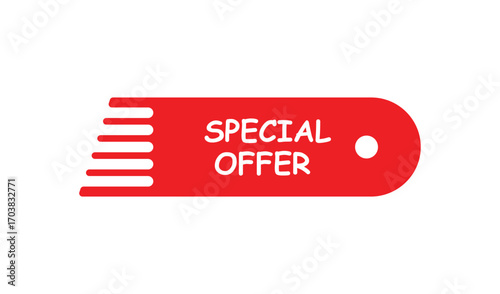 Red special offer tag with white text and perforated edge