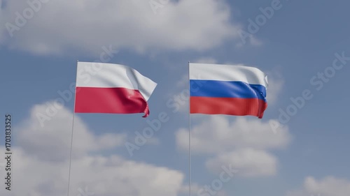 Russia poland country national flag waving blue sky cloud background wallpaper ukraine russia poland conflict politic government european union war religion russian poland map war russia poland 