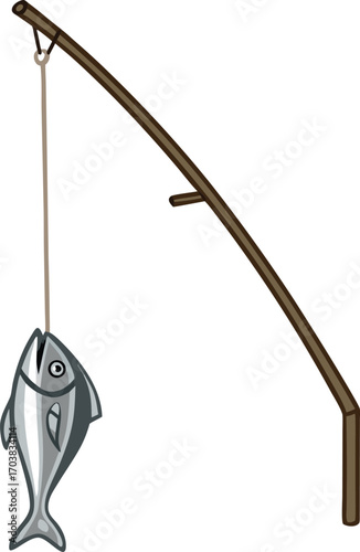 Fishing rod with caught fish pole line