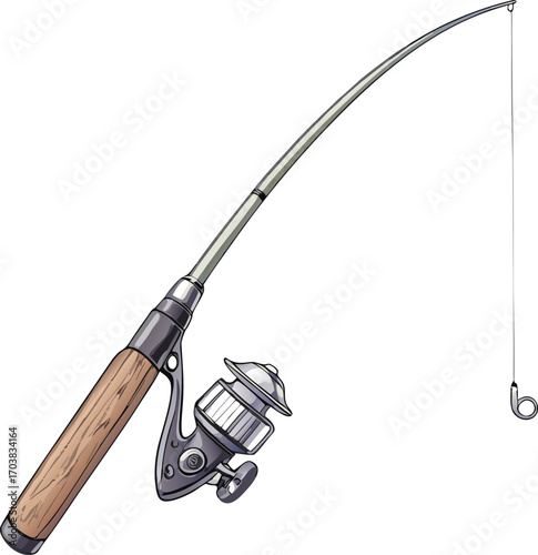 Fishing rod with reel and line hook