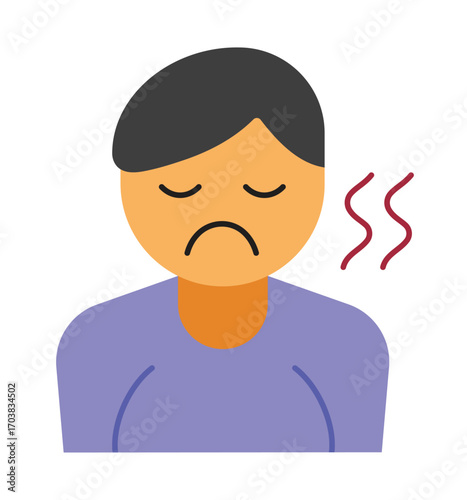 Unwell character icon showing symptoms of illness, such as flu or a cold.