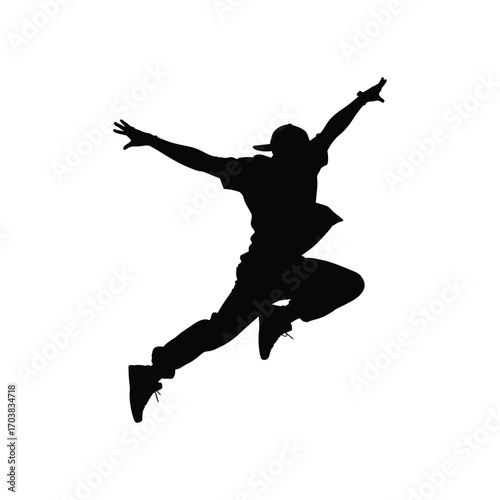 Dynamic Dancer Silhouette Illustration of a Man Mid-Air with Arms Extended in Energetic Pose