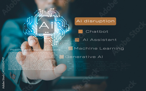 AI Disruption concept. Artificial intelligence technology is coming to change the way of doing business, and society is changing the way of thinking, working, and all business models