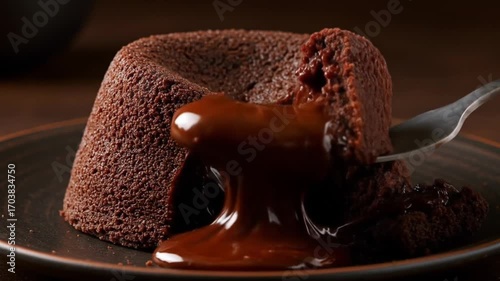 Molten Chocolate Cake: Decadent Dessert with Flowing Lava Center Closeup