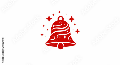 Red decorative Christmas bell with stars and swirls  