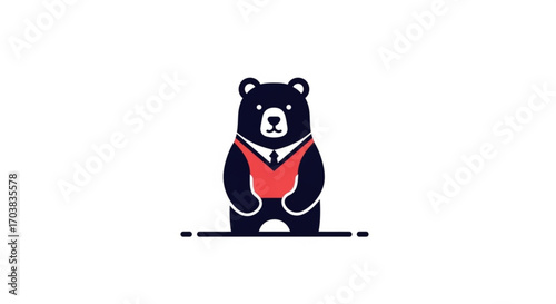 Professional bear mascot confidently presenting business success with smart attire and modern flair, perfect for corporate branding and marketing campaigns